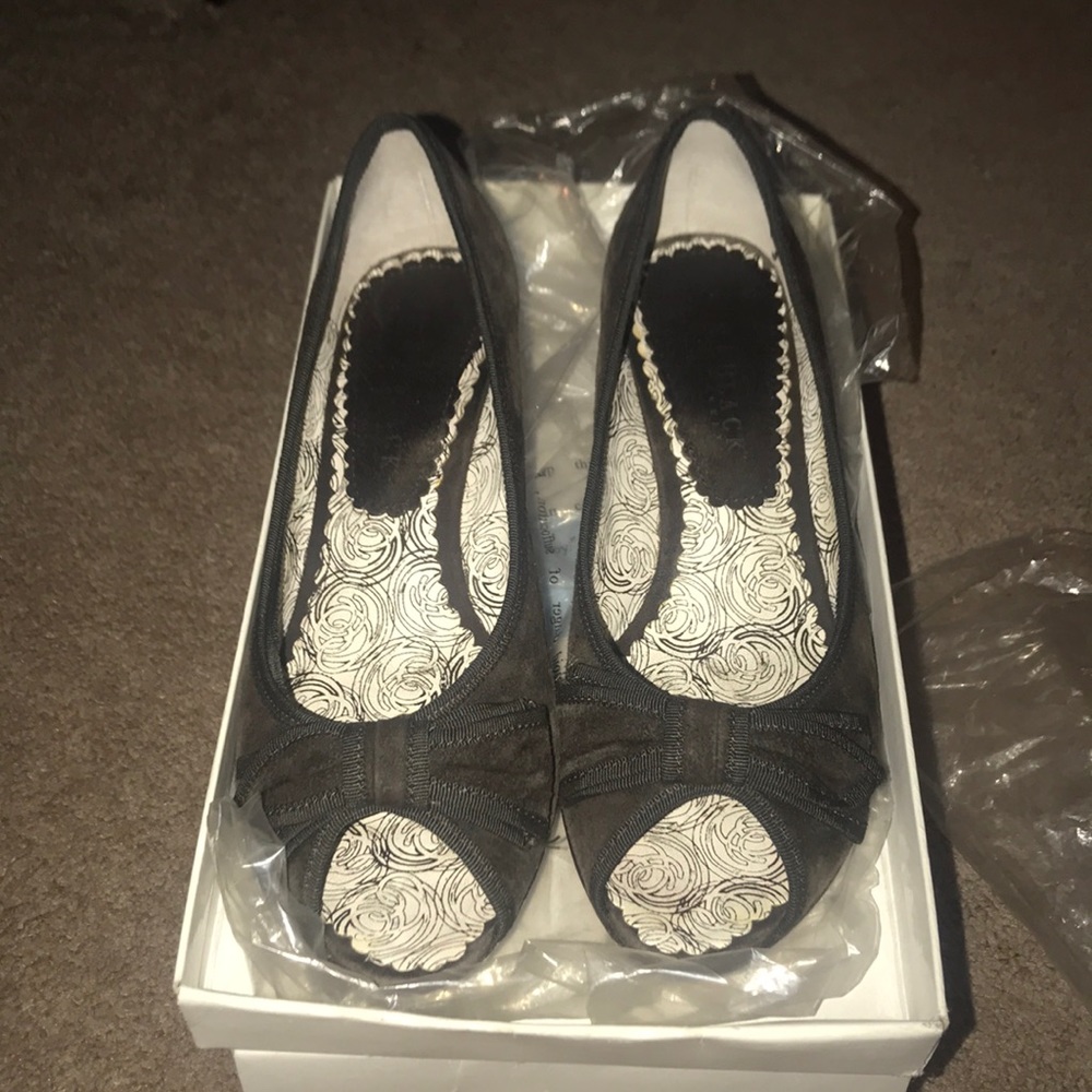 Chocolate brown mini heel suede peep toe heel